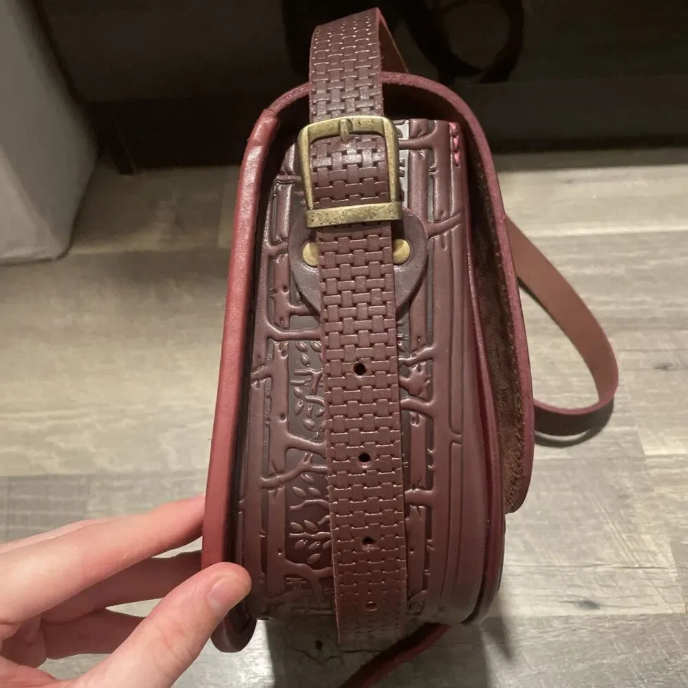 Handmade Tooled Leather Crossbody Bag Brown Embossed Saddle Bag Western Boho